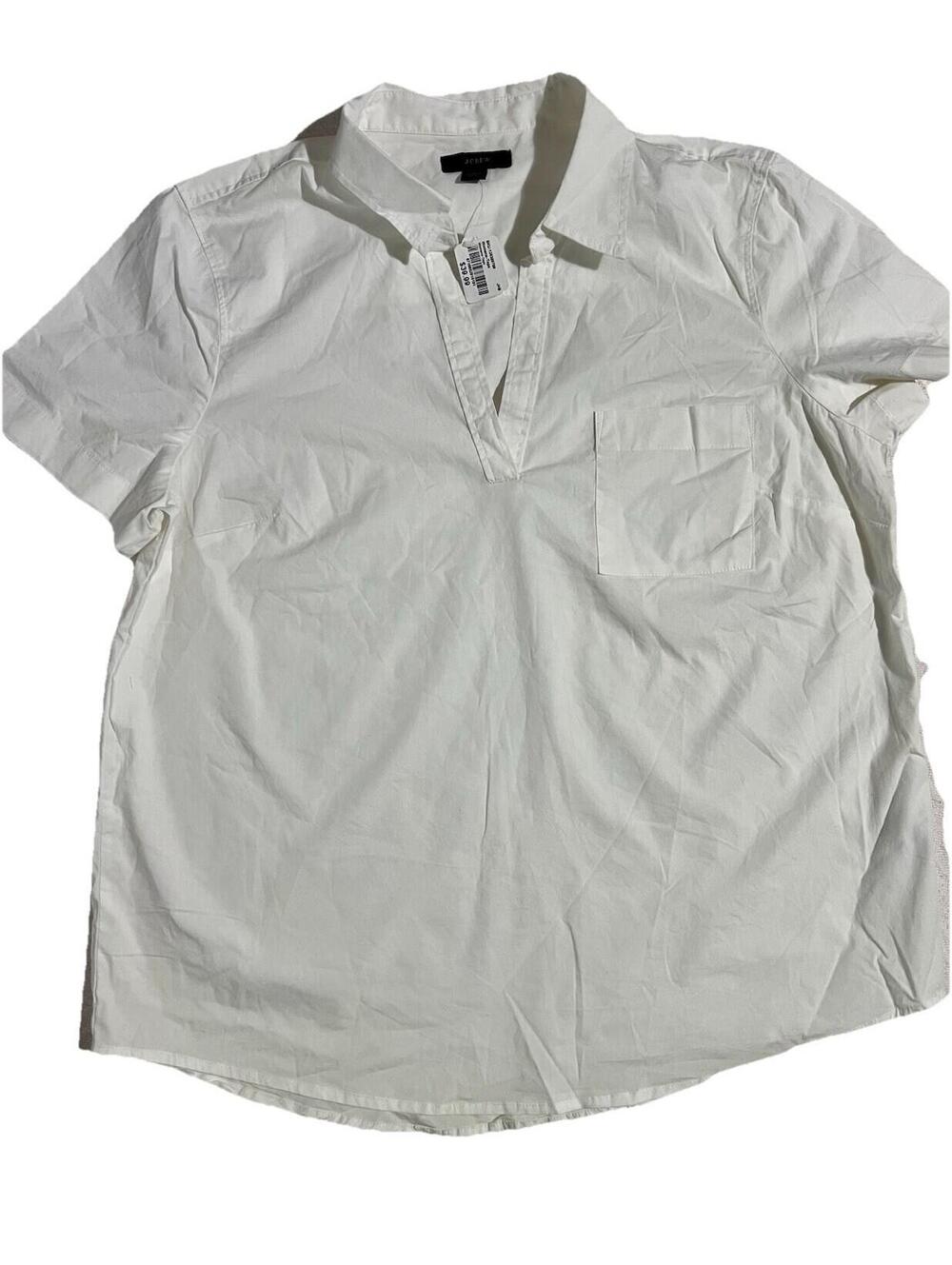 J.CREW Women's White Collared Cotton Short Sleeve Blouse Size M